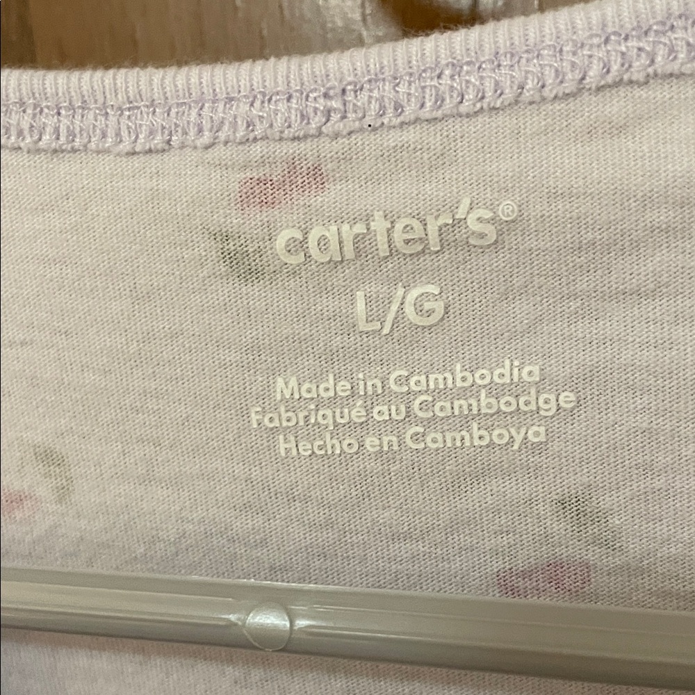 Carter's UGC Girls Sz Large Purple Cherry Print Long Sleeve Tee Red Green Poplin - Picture 6 of 12